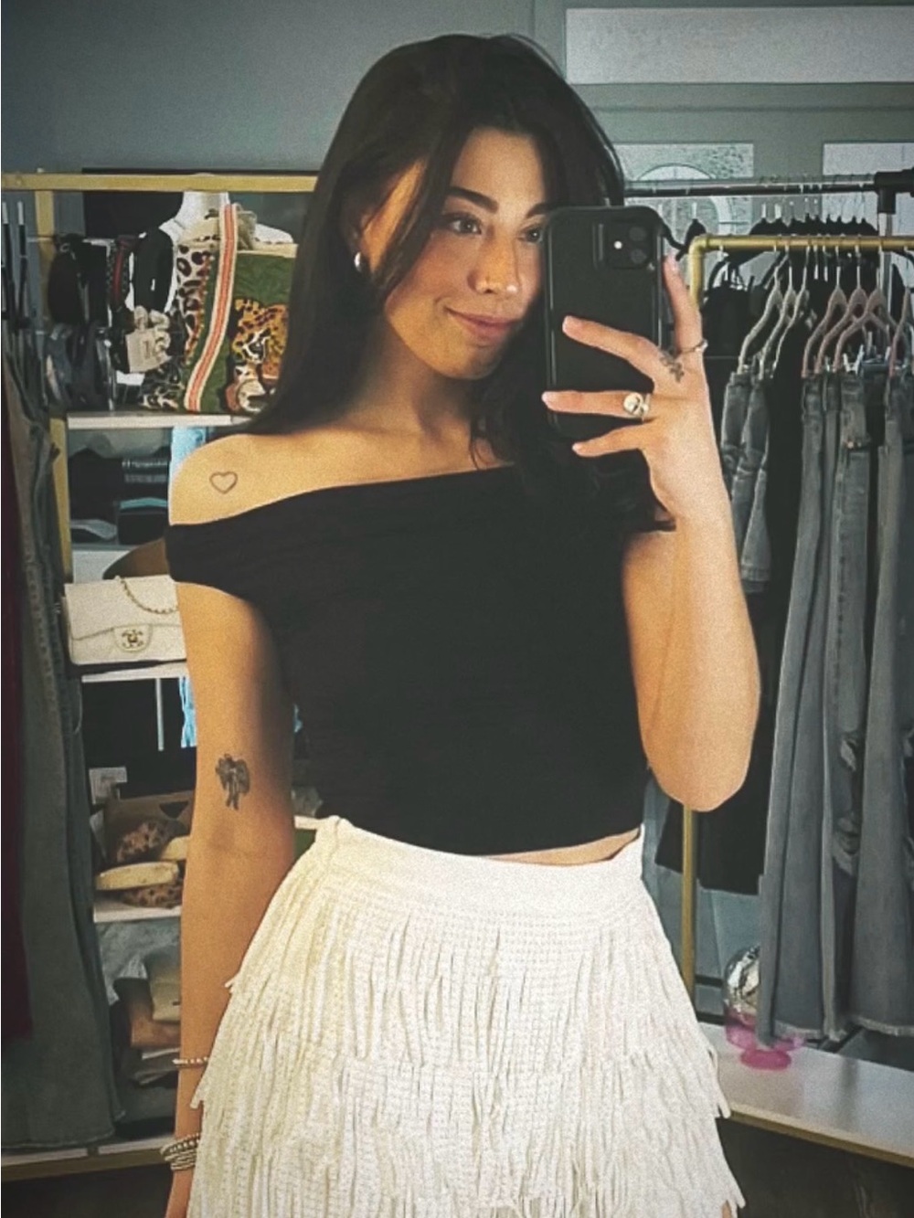 The Workshop Black Off-Shoulder Tee